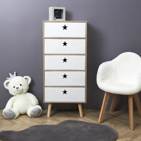Chiffonnier blanc 4 tiroirs – Rangement esthétique pour chambre d'enfant – Design moderne – Dimensions 80x40x120cm – Home Deco Kids