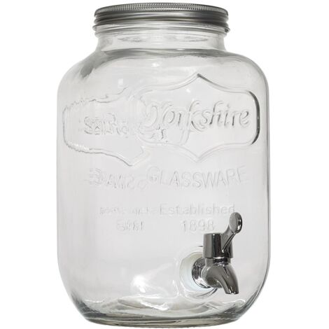 Ac-Deco – Fontaine à boisson en verre 4L – Large ouverture scellable – Robinet de service – Idéale pour événements festifs