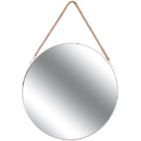 The Home Deco Factory – Miroir rond blanc 50cm – Anse en jonc de mer – Style barbier pour intérieur – Miroir décoratif moderne