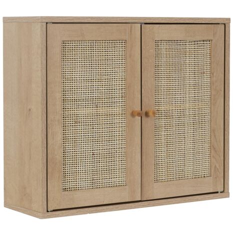 The Home Deco Factory – Armoire murale en rotin marron – Étagères intérieures pour rangement optimisé – Style élégant pour salon et entrée