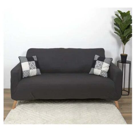 The Home Deco Factory – Housse de canapé extensible 80x170cm en polyester – Lavable en machine à 30° – Couleur gris – Pour 2 places (1/3)