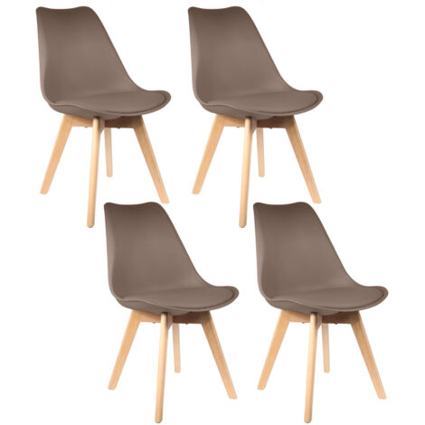 The Home Deco Factory – Lot de 2 chaises scandinaves 49x58x81,5 cm – Assise en PU taupe – Pieds en hêtre naturel – Montage facile (1/5)