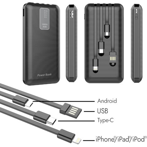 Batterie de secours 4 sorties 10000 mAh – Micro USB et USB type C – Pour appareils nomades – Noir – Be Mix (1/5)