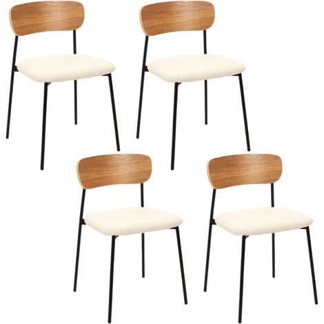 Lot de 4 Chaises - HOME DECO FACTORY - LOKI - Bouclette - Cosy - Marron et blanc (1/5)