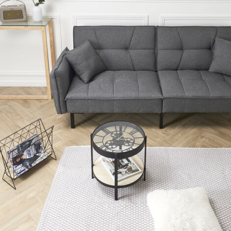 The Home Deco Factory – Table d'appoint en métal et bois – Horloge intégrée – Diamètre 40,5 cm – Hauteur 39 cm – Design contemporain noir (1/5)