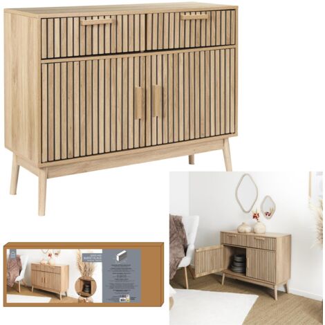 Buffet en bois 2 portes Klaus – Design claustra – Dimensions 120x80x40cm – Idéal pour salon ou chambre – Rangement élégant