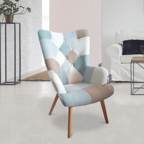 Fauteuil Helsinki Patchwork Bleu (1/5)
