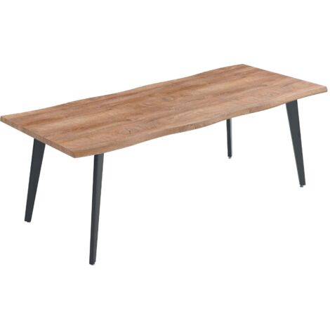 The Home Deco Factory – Table extensible en bois 6 à 8 personnes – Plateau rectangulaire – Finition bicolore noir et marron – Structure en fer – Longueur 210 cm