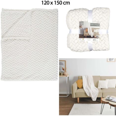 Plaid - HOME DECO FACTORY - Effet Chevron - Imitation Fourrure - Blanc (1/5)