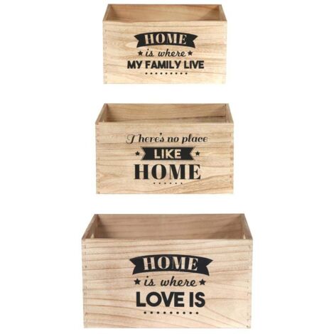 The Home Deco Factory – Lot de 3 cagettes en bois Paulownia – Dimensions 40x22x31 cm, 37x27x20 cm, 34x24x18 cm – Empilables pour rangement optimisé