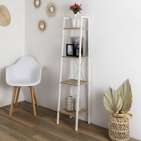 The Home Deco Factory – Étagère en bois et métal blanc 148x34x32 cm – Style industriel – Structure en acier et plateaux en panneaux de particules – Rangement élégant (1/5)