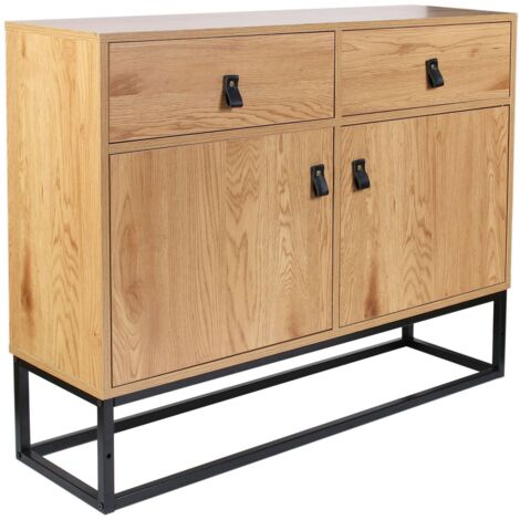 The Home Deco Factory – Buffet bois MDF et métal 100x29x80 cm – 2 tiroirs – Design industriel vintage – Pour salon, salle à manger ou bureau