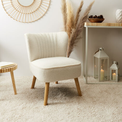 Fauteuil bouclette blanc – Design moderne – Hauteur d'assise 41 cm – Structure en bois contreplaqué – Idéal pour salon et bureau