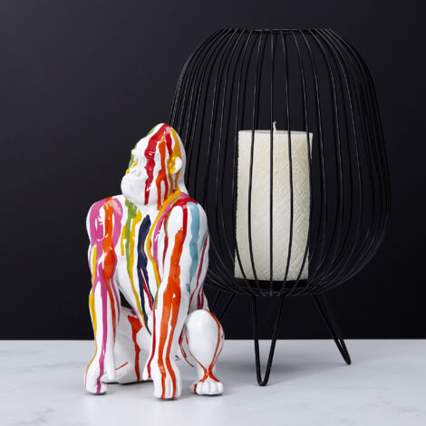 The Home Deco Factory – Statue gorille en céramique blanche 24cm – Décoration moderne colorée – Apportez originalité à votre intérieur