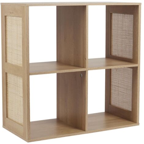 The Home Deco Factory – Bibliothèque modulable 4 cases – En rotin marron – Rangement moderne pour décoration – Dimensions optimisées pour espaces réduits (1/9)