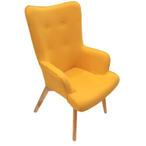 The Home Deco Factory – Fauteuil relax scandinave jaune en hévéa – Dimensions L. 67,5 x l. 70 x H. 99 cm – Assise confortable jusqu'à 110 kg