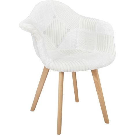 The Home Deco Factory – Fauteuil crapaud patchwork blanc – Bois d’hêtre – Rembourrage ergonomique – Dimensions L. 64 x l. 59,5 x H. 85,4 cm