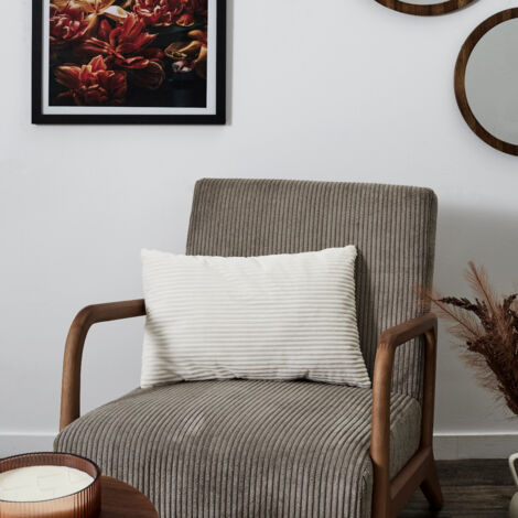 Coussin déco 30x50 cm en velours côtelé blanc