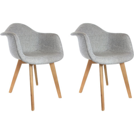 Ac-Deco – Fauteuil scandinave tissu gris – Lot de 2 – Assise confortable – Pieds en bois brut – Design épuré pour intérieur moderne (1/5)