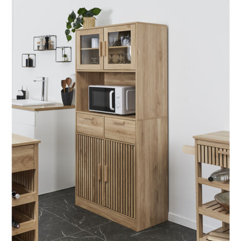 The Home Deco Factory – Buffet de cuisine en bois marron 172 cm – Panneaux de particules et MDF – Design moderne pour rangement élégant – Livré en kit
