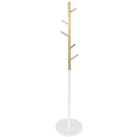 The Home Deco Factory – Portemanteau Miko blanc 180 cm – 5 patères – Base ronde – Design contemporain en bois pour intérieur moderne