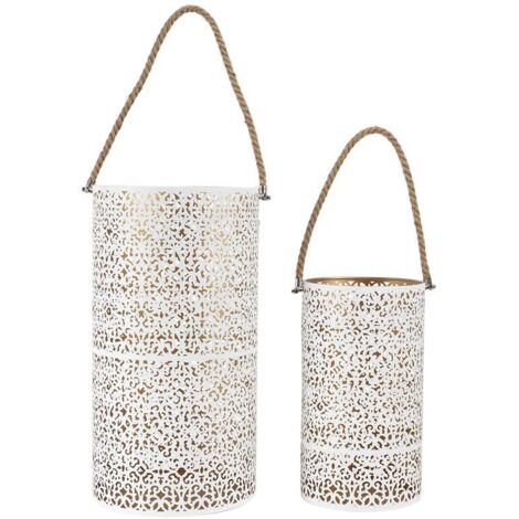 Lanterne Metal Ajoure Blanc Dore