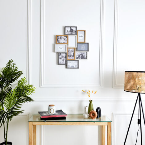 The Home Deco Factory – Pêle-mêle en MDF bois et blanc pour 10 photos 10x15 cm – Finition élégante – Installation facile avec peignes d'accrochage