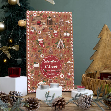 The Home Deco Factory – Calendrier de l'Avent bougie photophore parfumée gingerbread – 24 bougies chauffe-plat – Verre décoratif pour ambiance chaleureuse