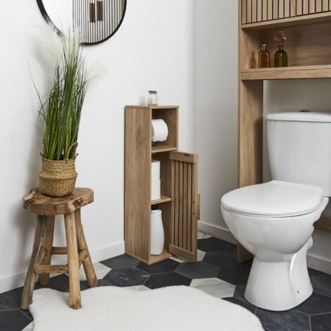 Meuble dérouleur papier WC en bois – Panneaux de particules marron – Dimensions 78cm x 20cm x 19cm – Livré en kit (1/5)