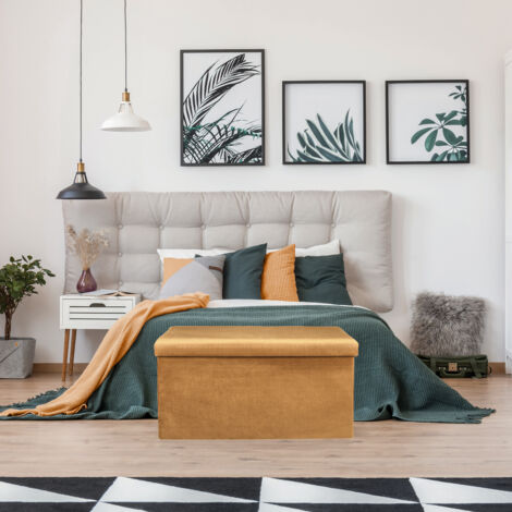 Coffre Banc Pliable - HOME DECO FACTORY - GIULIA - Velours Côtelé - Jaune (1/5)