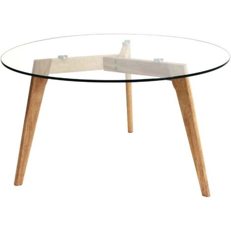 The Home Deco Factory – Table basse ronde 80 cm en bois hévéa et verre – Hauteur 45 cm – Design moderne pour salon contemporain