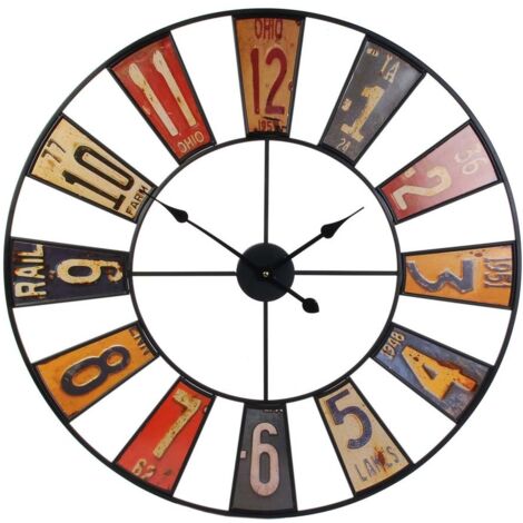 The Home Deco Factory – Horloge murale en métal 80cm – Style industriel chic – Fonctionne avec 1 pile AA – Profondeur 2cm, poids 3,50kg