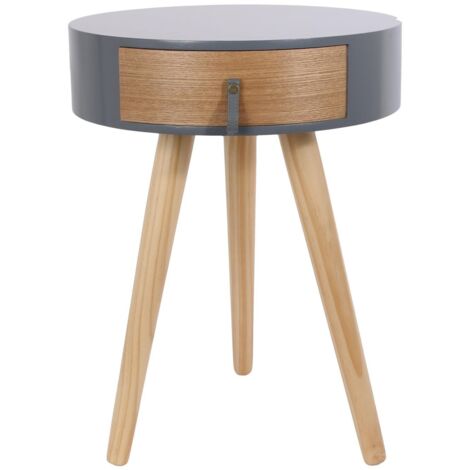 The Home Deco Factory – Table de chevet en MDF et pin – Plateau rond 35 cm – Hauteur 46,5 cm – 1 tiroir avec poignée PU – Style scandinave moderne