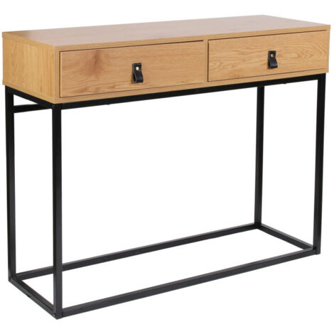 The Home Deco Factory – Console en bois MDF et métal noir – Dimensions L 100 x l 35 x H 80,5 cm – 2 tiroirs de rangement – Design industriel élégant