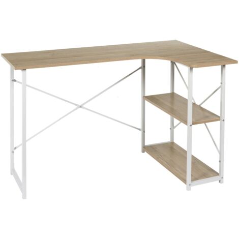 The Home Deco Factory – Bureau d'angle 2 étagères métal blanc – Dimensions L. 120 x l. 74 x H. 74 cm – Design industriel pour espace de travail (1/10)
