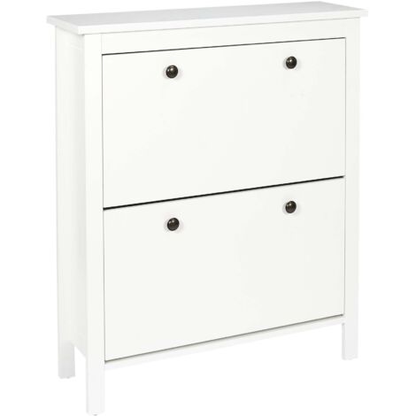 The Home Deco Factory – Meuble à chaussures blanc 78x24,5x92 cm – Panneaux de particules – Capacité 12 paires – 2 tiroirs – Style minimaliste (1/7)