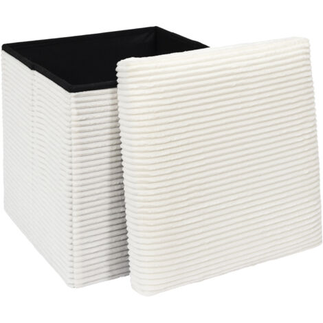The Home Deco Factory – Coffre pouf pliable en tissu côtelé beige – Rangement pratique et esthétique – Idéal pour espaces réduits