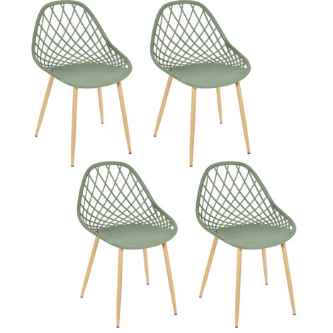 The Home Deco Factory – Lot de 4 chaises de jardin en polypropylène vert et naturel – Dimensions 51x57x80 cm – Hauteur d'assise 45 cm – Pieds en métal imitation bois