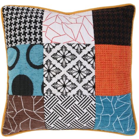 The Home Deco Factory – Coussin patchwork déhoussable 40x40cm en polyester – Motif multicolore – Lavable en machine – Confort décoratif pour salon
