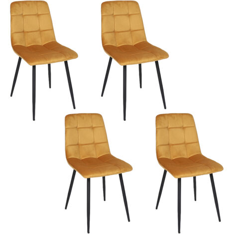 The Home Deco Factory – Lot de 4 chaises confortables jaune moutarde – Style chic – Structure en métal – Hauteur d'assise 45cm – Pour intérieur moderne (1/5)