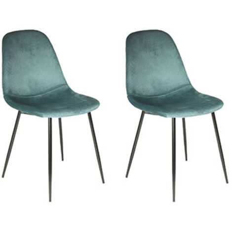 Lot de 4 Chaises - HOME DECO FACTORY - Gulia - Velours Côtelé - Bleu (1/10)