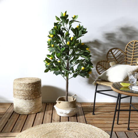 The Home Deco Factory – Plante verte artificielle citronnier 120 cm – Plastique PEVA – Diamètre 16 cm – Décoration intérieure moderne