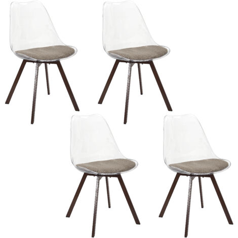 The Home Deco Factory – Lot de 4 chaises transparentes côtelées taupe – Confort rembourré – Pour salle à manger, bureau ou salon (1/5)