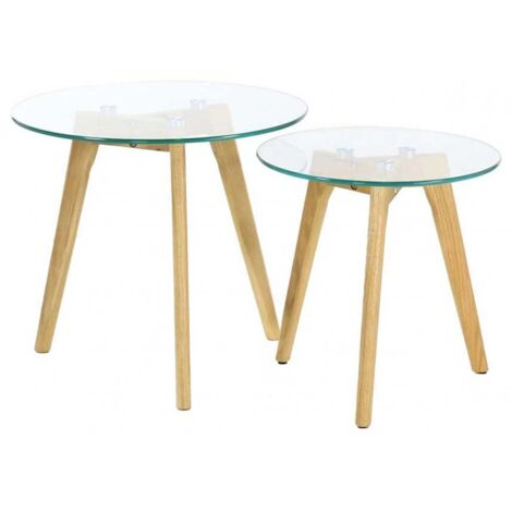 Table Gigogne - HOME DECO FACTORY - Verre Trempé - Plateau Rond - Transparent et Marron (1/10)