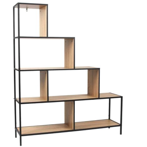 Étagère escalier en métal et bois – Dimensions 120 x 30 x 146 cm – Style industriel vintage – Pour rangement livres et objets déco