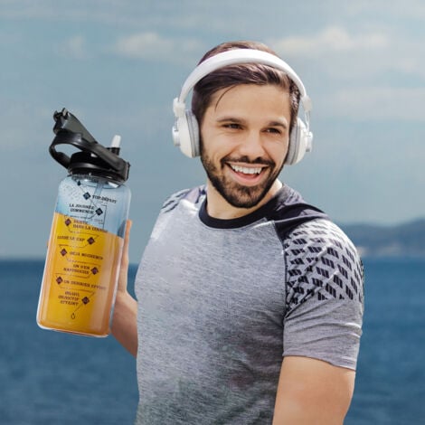 COOK CONCEPT - KA0660 Bouteille De Motivation 2L - Design Moderne Avec Repères D'Hydratation - Pour Sport Et Bureau - Facile à Nettoyer - Noir Transparent