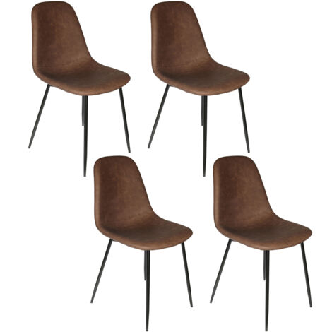 The Home Deco Factory – Chaise pu amber marron – Lot de 4 – Design épuré pour intérieur – Assise confortable – Idéale autour de la table ou en solitaire (1/5)