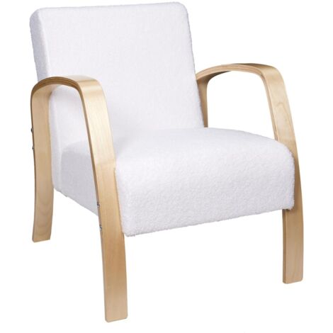 Fauteuil relax bouclette blanc 80x75x61cm – Structure bois et contreplaqué – Assise en polyester – Rembourrage polyuréthane (1/8)