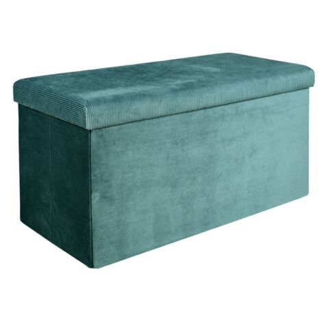 The Home Deco Factory – Coffre banc pliable en velours côtelé bleu – Dimensions 77x38x38 cm – Charge maximale 110 kg – Rembourrage polyuréthane (1/8)