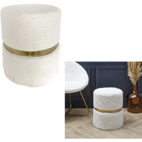 Pouf - HOME DECO FACTORY - AUREA - Imitation Fourrure - Blanc (1/5)